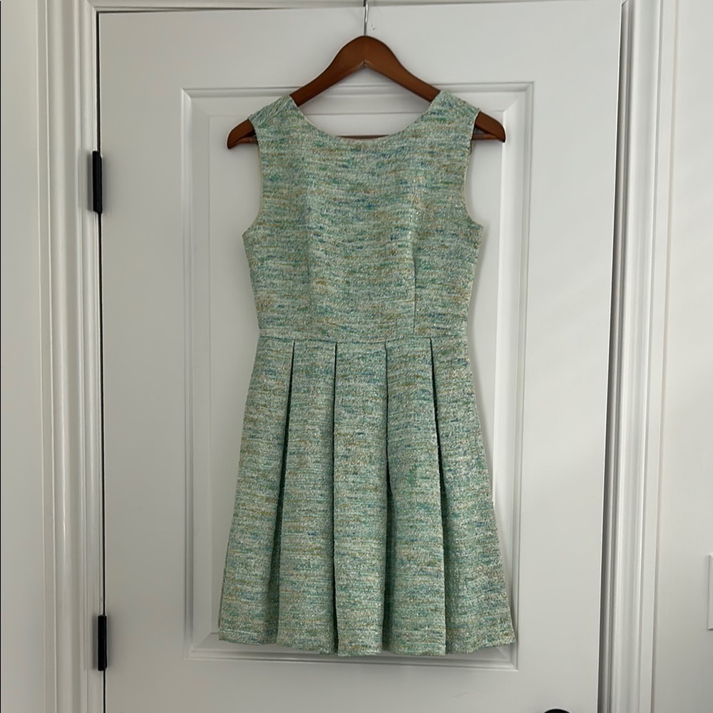 Paper Crown Green Sleeveless Pleated Mini Dress